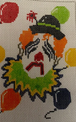 Sad Clown with Balloons Needlepoint Canvas 6x9inch 12Mesh NEW - Image 1 of 4