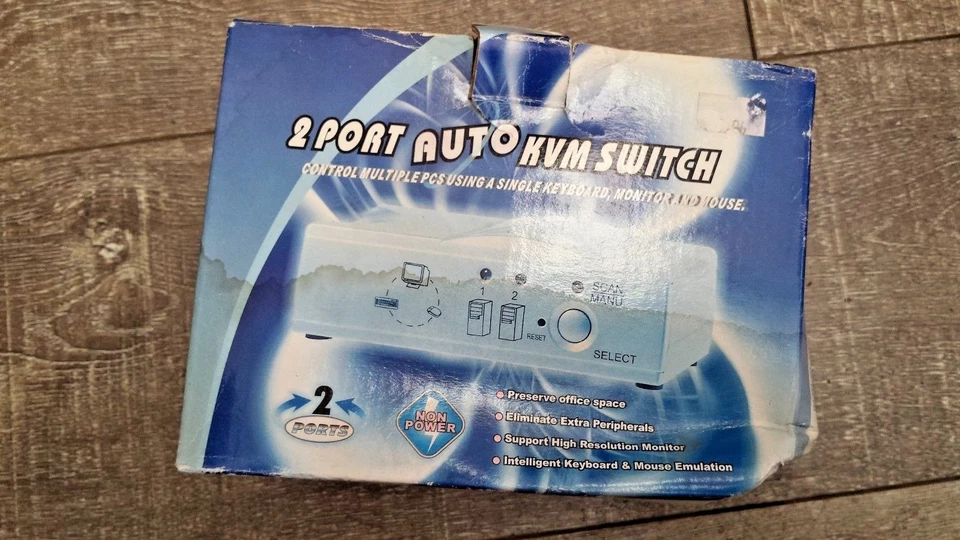 new in box 2-Port PS/2 KVM Switch Auto Scan non power - Image 1 of 1