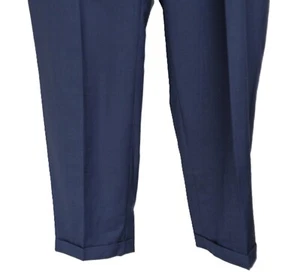 Canali Blue Dress Pants Tailored Flat Front Wool Trousers Cuffed Hem Men's 34X30 - Picture 1 of 18