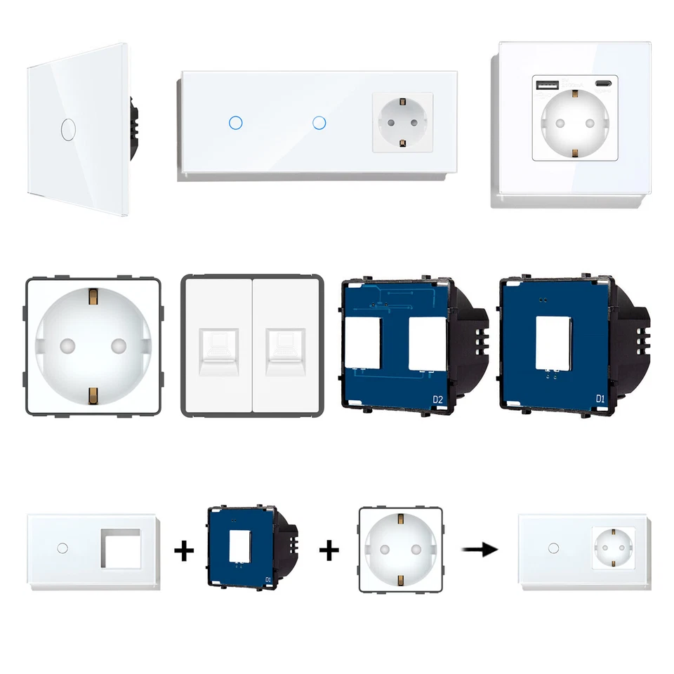 Lichtschalter, Wechselschalter, Türklingel, Steckdose, Dimmer, TV, Glas - Bild 1 von 1