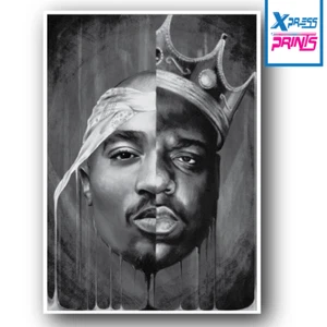 Biggie Smalls BIG and 2Pac Tupac Poster Art Print B/W LARGE A4 A3 SIZE LAMINATED - Picture 1 of 9