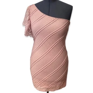 B_ENVIED Maglione donna monospalla top pizzo elasticizzato taglia large made USA rosa - Foto 1 di 8