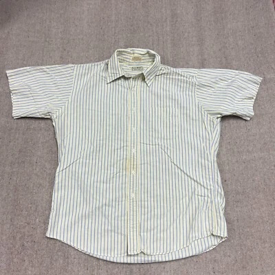 Vintage LL Bean Button Up Shirt Mens XL Yellow 80s Striped Short Sleeve - Image 1 of 4