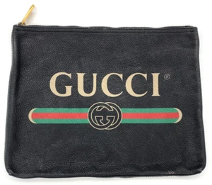 GUCCI Leather Clutch Bag Black/Green/Red/Gold 500981 - Authentic - Picture 1 of 9