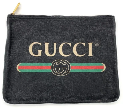 GUCCI Leather Clutch Bag Black/Green/Red/Gold 500981 - Authentic - Image 1 of 4