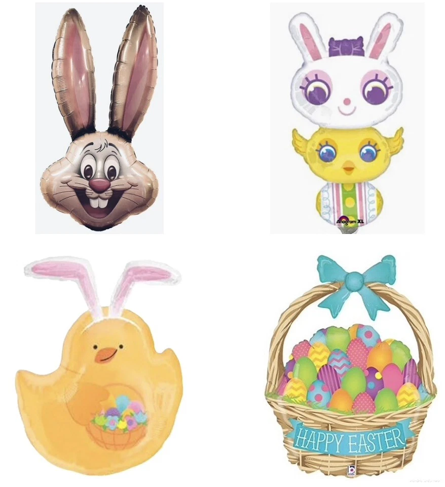 Easter Bunny Basket Eggs Chick Jumbo Foil Mylar Happy Easter Party Balloons - Image 1 of 1