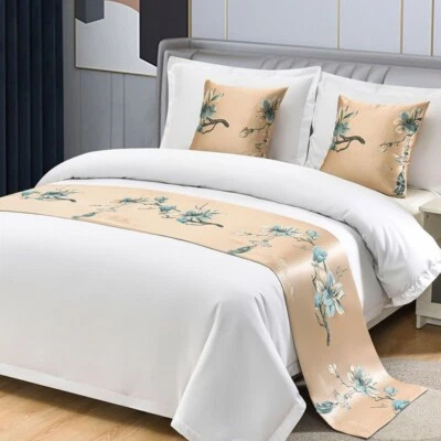 Ethnic Satin Faux Silk Bed Runner Cover Hotel Bedroom Vintage Chinese Decor Home - Image 1 of 4
