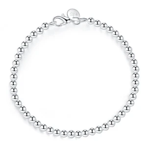 1 Piece New Classic 4MM 925 Stamp Beaded Bracelet Women's Fashion Jewelry - Picture 1 of 5