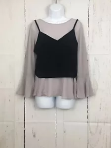 Soprano Size M Women Blouse Top Long Flare Ruffle Sleeves Tank Layered 2pc New - Picture 1 of 9