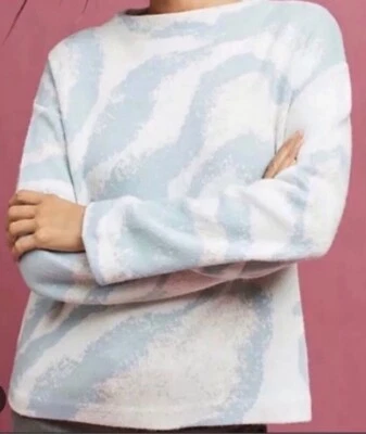 Suéter Anthropologie Sleeping On Snow M Azul Pálido Remolino Lana Cachemira Metálico Foto 1 de 4