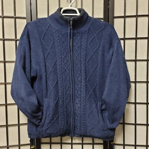 Aran Woollen Mills Wool Knit Sweater Jacket Lined Zip Front Size S Blue B19 - Picture 1 of 19