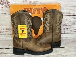 Soto Kids Cowboy Boots (K3004) Square Toe - Brown, Size 1 Youth - Picture 1 of 4