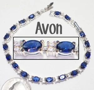 Signed AVON December Birthstone Sapphire Blue Crystal Tennis Bracelet w/Extender - Picture 1 of 5