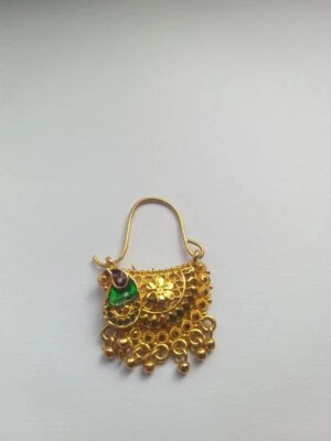 Wedding Nose Ring Indian Nath Pierced Jewelry Gold Plated Bridal Hoop Vintage - Image 1 of 4