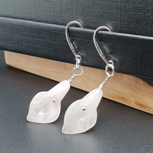 Rose Quartz Calla Lily Earrings Natural Gemstone Dangle Drop Sterling Silver - Picture 1 of 24