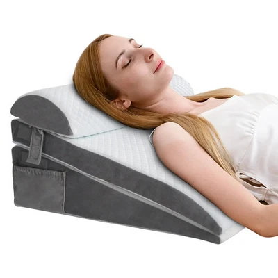 Juego de 3 piezas de almohada de cuña para cama para aliviar el dolor de espalda apnea del sueño por reflujo ácido Foto 1 de 4