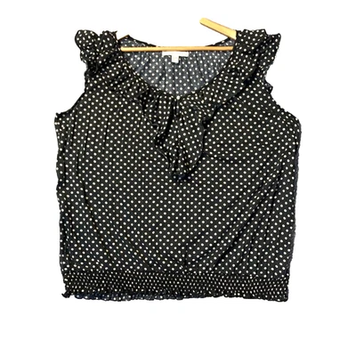 Polka Dot Ruffle Neck Top 18 20 Plus Coquette Sheer Smocked French Laundry  - Image 1 of 4
