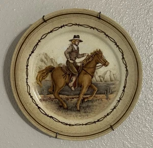 WESTERN TELLER MANN AUF PFERD WÜSTENBERGE STACHELDRAHT BRAUN - Bild 1 von 12