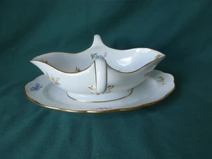 Meissen Porcelain Blue Crossed Swords Two Handled Scattered Flowers Gravy Boat - Picture 1 of 14