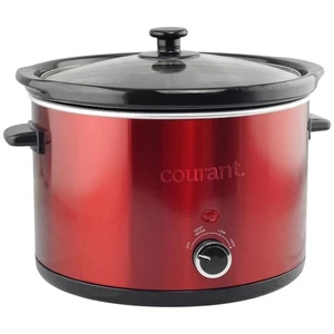 Courant 5.5 Qt. Slow Cooker, multiple settings, Ceramic bowl, Red stainless-Used - Picture 1 of 4