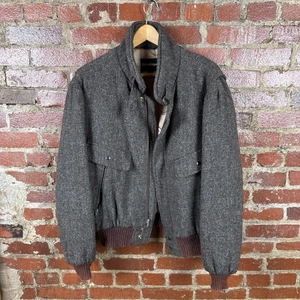 Vintage Stratojac Sakko Herren Large Grau Wolle Tweed Reißverschluss Bomber Made USA 80er - Bild 1 von 9
