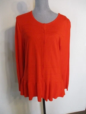 J Jason Wu Slight Peplum Cardigan Pointelle Knit Sweater in Red A395346 Size XL - Image 1 of 4