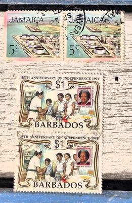 Jamaica / Barbados Caribbean / 2 x 2 Strip of Stamps / Sold as Seen  U/VF/NH - Image 1 of 2