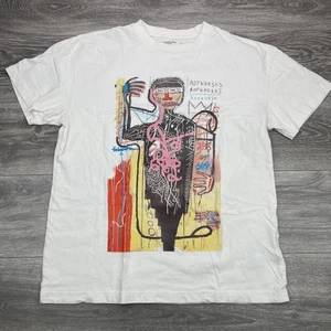 Abercrombie & Fitch Shirt Mens Large White Jean-Michel Basquiat Art Abstract - Picture 1 of 8