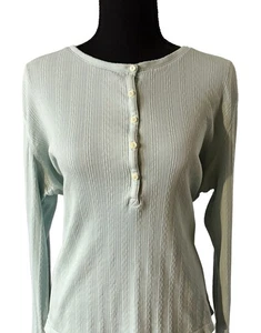 Vintage L.L. Bean Henley Langarmshirt Damen XL Y2K grün gerippt Baumwolle - Bild 1 von 7