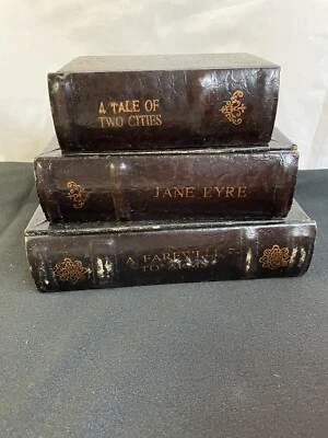 Antique Decorative Charles Dickens Brown Aged Faux Wooden Book Box/Jewelry Box - Image 1 of 4