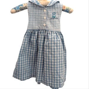 Oshkosh B'Gosh Vintage Girls Rare Blue Denim Checkered Floral Embroidered Dress - Picture 1 of 9