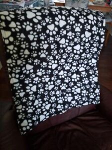 Dog Blanket, Handmade,  24  x 36 , Black/White Paws