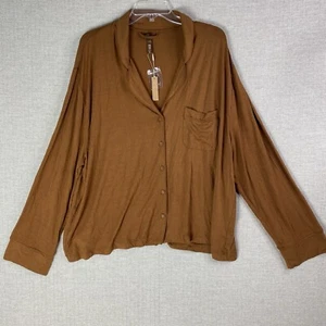 Skims Pajama Top Womens Plus 3X Copper Brown Long Sleeve Button Jersey NWT - Picture 1 of 6