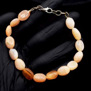78.00 Cts Oval Shape Most Brilliant Peach Moonstone Beaded Bracelet VK 14 E640 - Picture 1 of 3