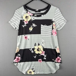 Shein Floral Stripe Shirt Women’s Extra Small Short Sleeve Top - Picture 1 of 9