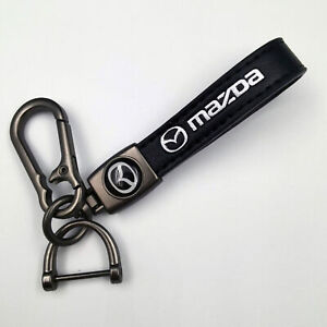 Black Leather+Metal Car Logo Key Chain Key Ring Keychain Accessories for Mazda