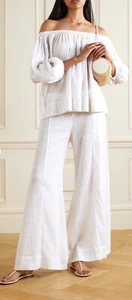 CYBER SALE Suzi Kondi White Gauze Metallic Stripe Set Top & Pants L NWT - Bild 1 von 14