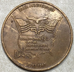 200th Anniversary Constitution 1987 Medal Token T3634 -pitted verdigris - Picture 1 of 5