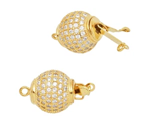 8 11 14 mm Sterling SIlver Gold plated Stardust Round Ball Clasp zirconia - Picture 1 of 1
