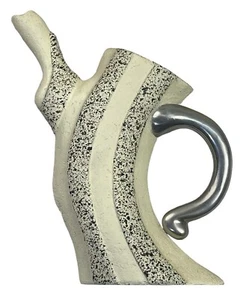 Jug Pitcher Vase Unique Clay Pottery Natural Texture Silver Metal Handle 30cm - Picture 1 of 9