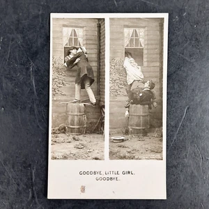 Antique 1907 Postcard Goodbye Little Girl Through Window RPPC Postcard Posted - Picture 1 of 3