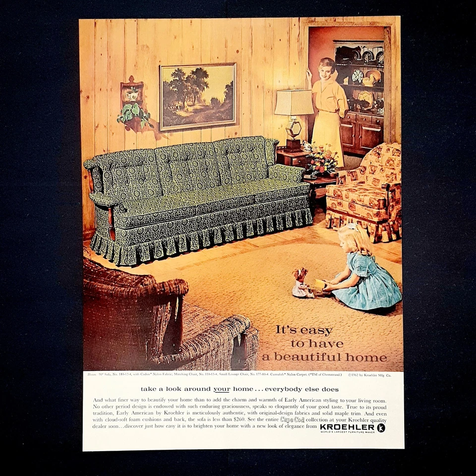 Kroehler sofa chair ad vintage 1962  original retro furniture advertisement - Image 1 of 1