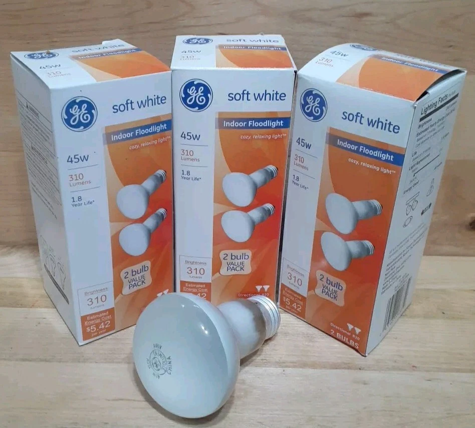 3CT[2PK]:  GE 45watt SOFT WHITE INDOOR FLOODLIGHT Cozy Relaxing 18279 R20 310lum - Image 1 of 3