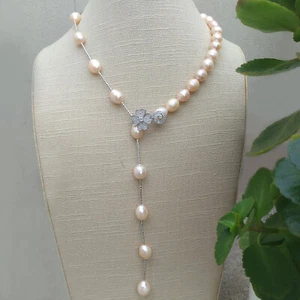 Nuevo collar de cuentas de perlas barrocas rosa oro natural Nanhai de diseño de 10-12 mm 21 pulgadas - Imagen 1 de 8