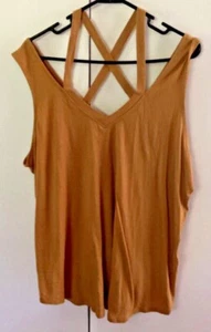Ambiance Women's Strappy Mustard  Cotton Blend Tank Top - Plus Size 2X - Picture 1 of 3