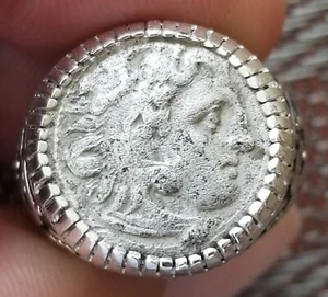 Alexander the Great Genuine Ancient Greek Drachma Coin 925 Silver Ring with COA - Picture 1 of 11