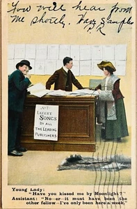 Awkward Romantic Music Store Comic Humor Antique Postcard 1908 - Picture 1 of 6