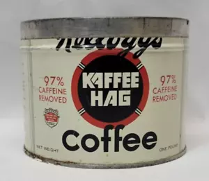 Vintage 1950's Kellogg's Kaffee Hag Coffee Tin -One Pound - 97% Caffeine Removed - Imagen 1 de 13