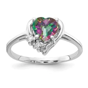 14K Solid White Gold Diamond Heart Ring - Picture 1 of 58