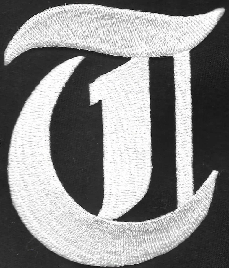 White Old English Letter T Patch (3" in) Embroidered Iron on for Crafts Jackets - Image 1 of 1